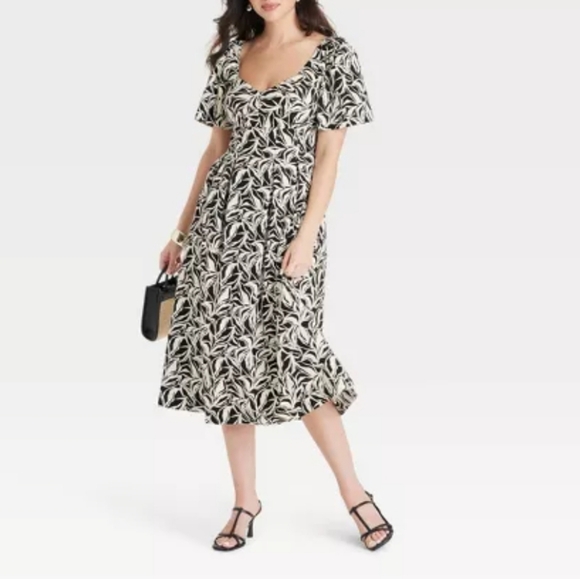 a new day | Dresses | Nwt A New Day Black White Floral Short Sleeve ...
